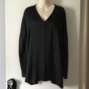 VINCE Black Silk + Lightweight Knit Contrast Panel V Neck Tunic L